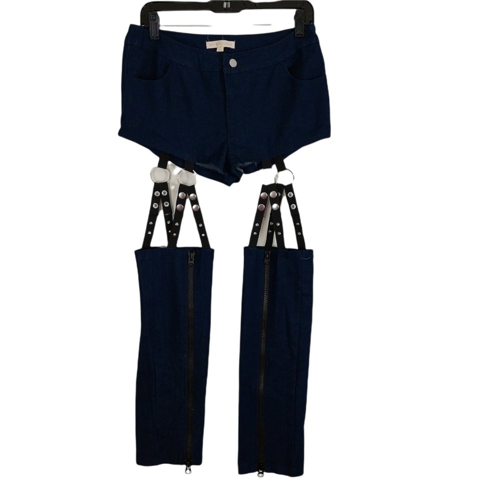 Hot & Delicious Women's Sexy‎ Detachable Jeans Shortie Shorts Size M Chaps Zip